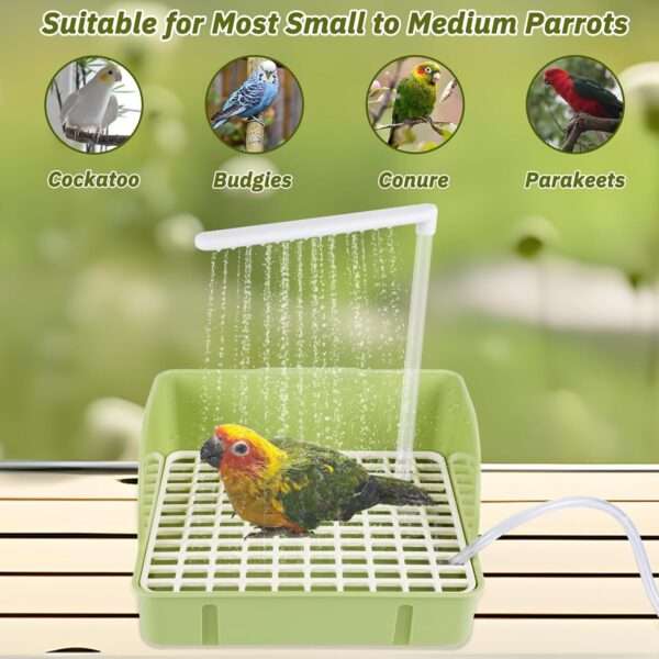 Bañera automática para pájaros, con agua circulante USB y protector de cable antimordeduras.