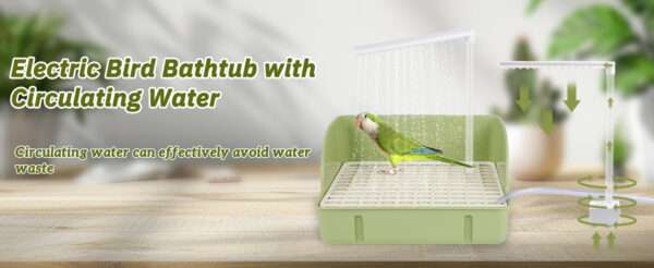 Bañera automática para pájaros, con agua circulante USB y protector de cable antimordeduras.