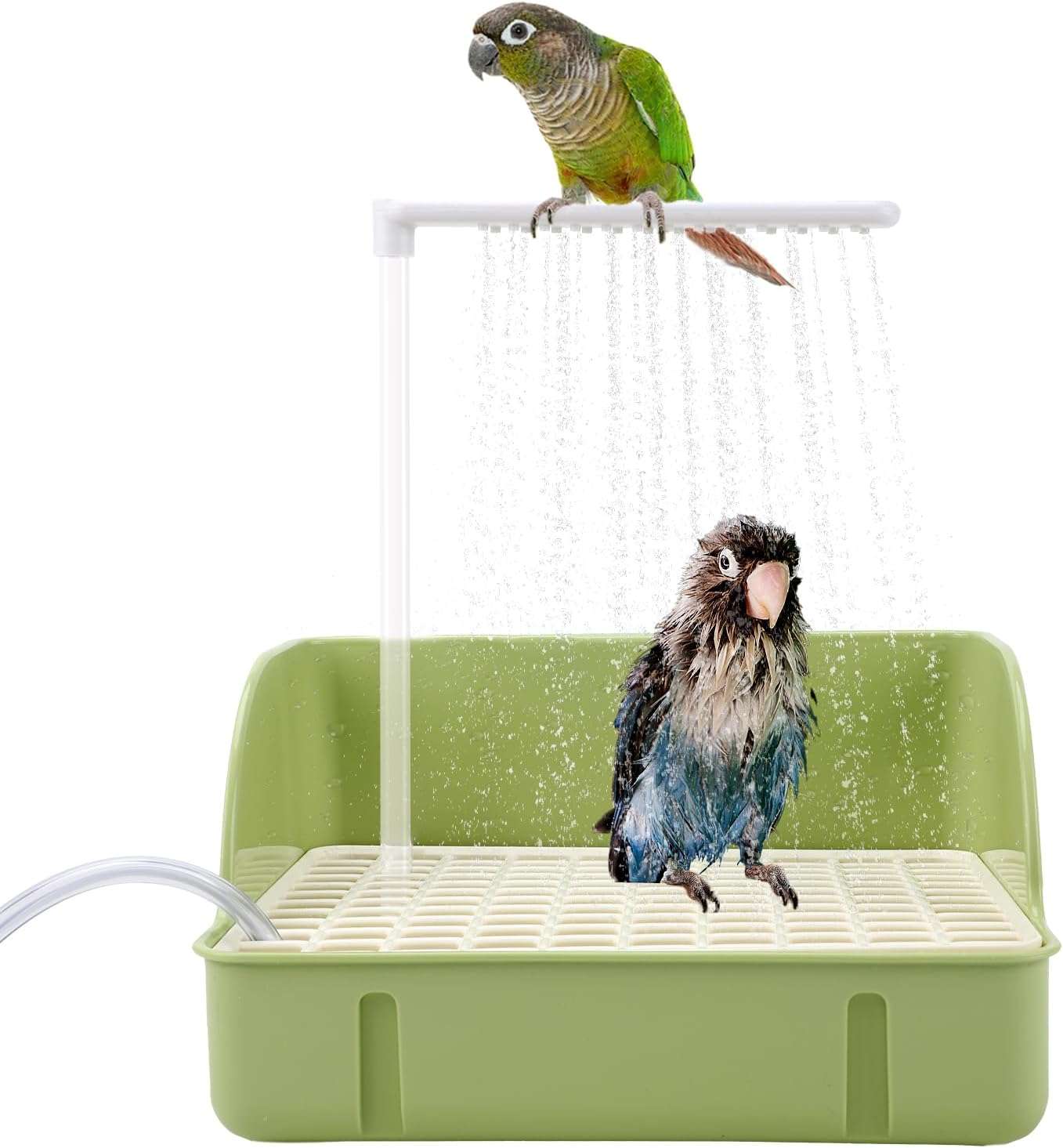 Bañera automática para pájaros, con agua circulante USB y protector de cable antimordeduras.