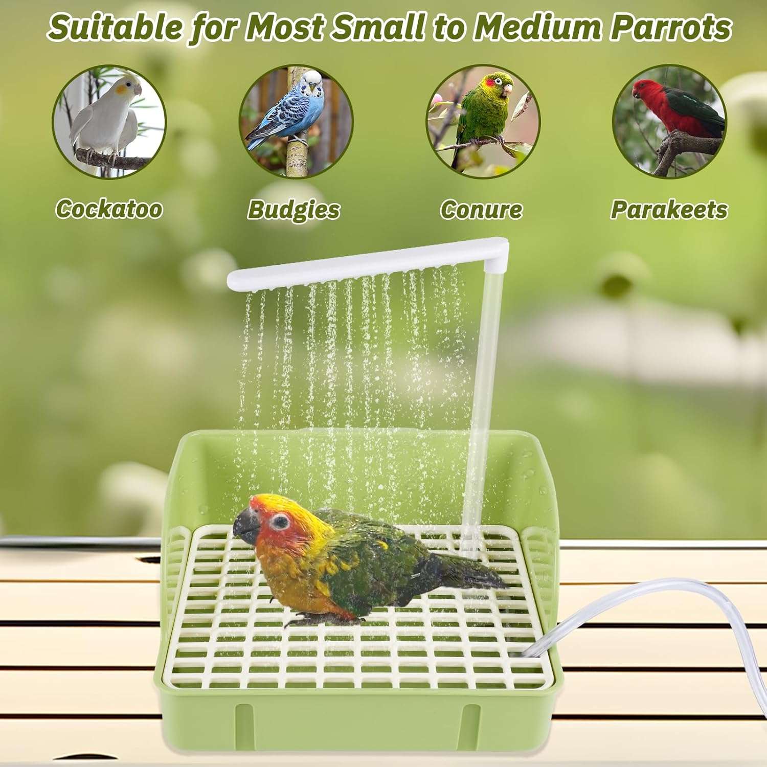 Bañera automática para pájaros, con agua circulante USB y protector de cable antimordeduras.