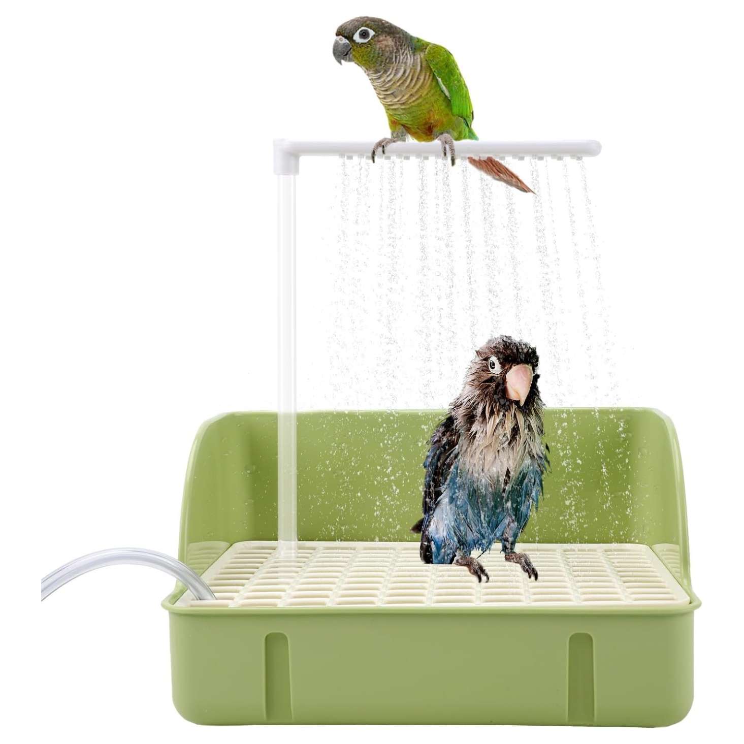 Bañera automática para pájaros, con agua circulante USB y protector de cable antimordeduras.