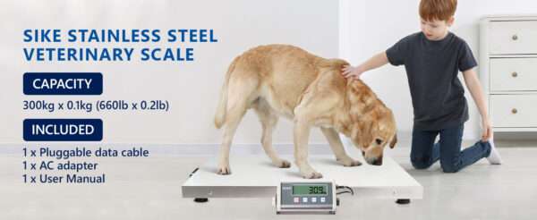 Báscula veterinaria de suelo de 660 lb. Plataforma de acero inoxidable profesional y resistente para animales grandes y ganado.