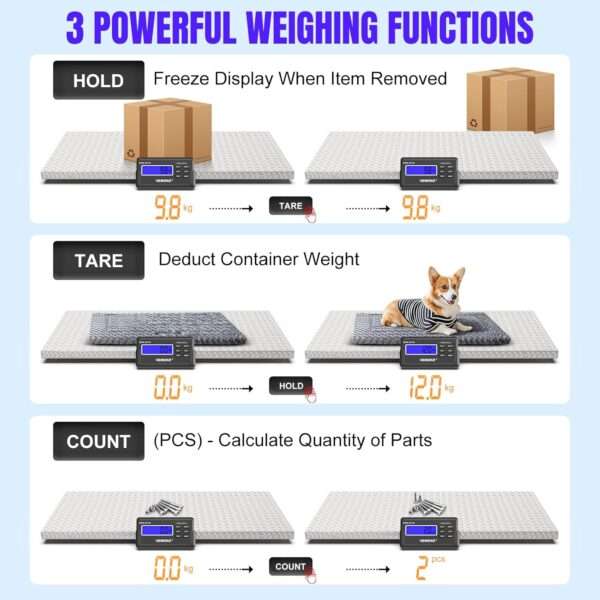 Báscula de precisión grande para perros y ganado. Plataforma de acero inoxidable antideslizante con capacidad de 1100 lb, ideal para uso veterinario y de granja en Chile.