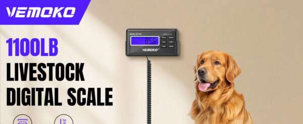 Báscula de precisión grande para perros y ganado. Plataforma de acero inoxidable antideslizante con capacidad de 1100 lb, ideal para uso veterinario y de granja en Chile.