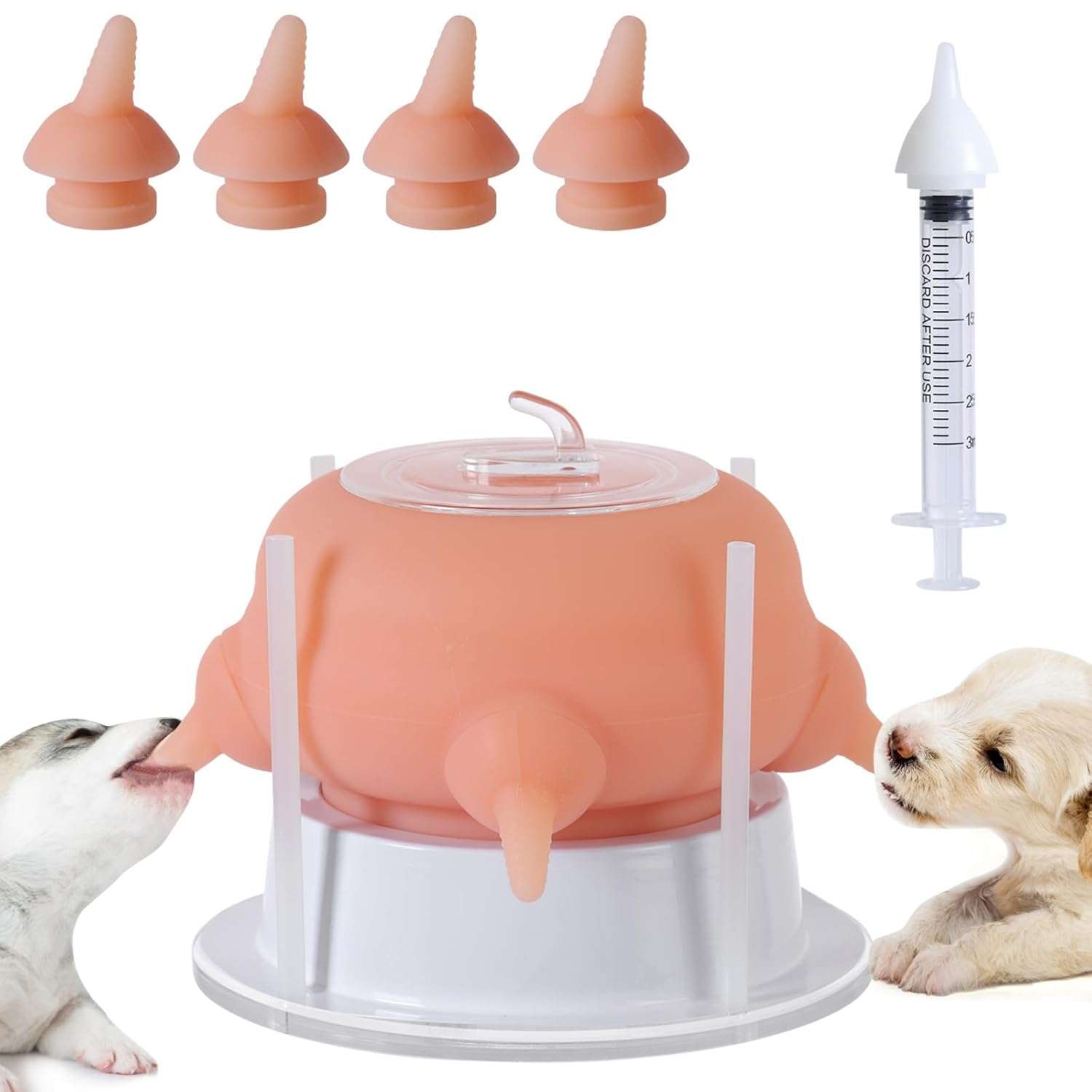 Biberón de 200 ml para cachorros y gatitos. Mamadera de silicona con 4 tetinas de repuesto.