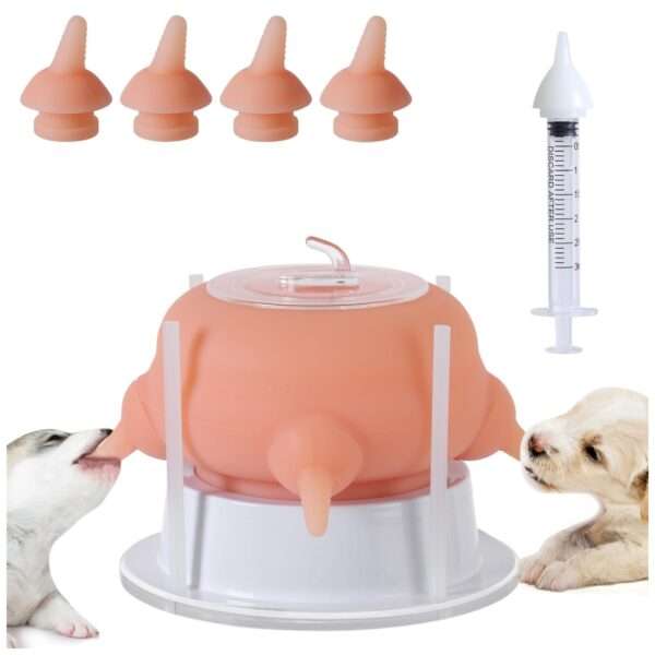 Biberón de 200 ml para cachorros y gatitos. Mamadera de silicona con 4 tetinas de repuesto.