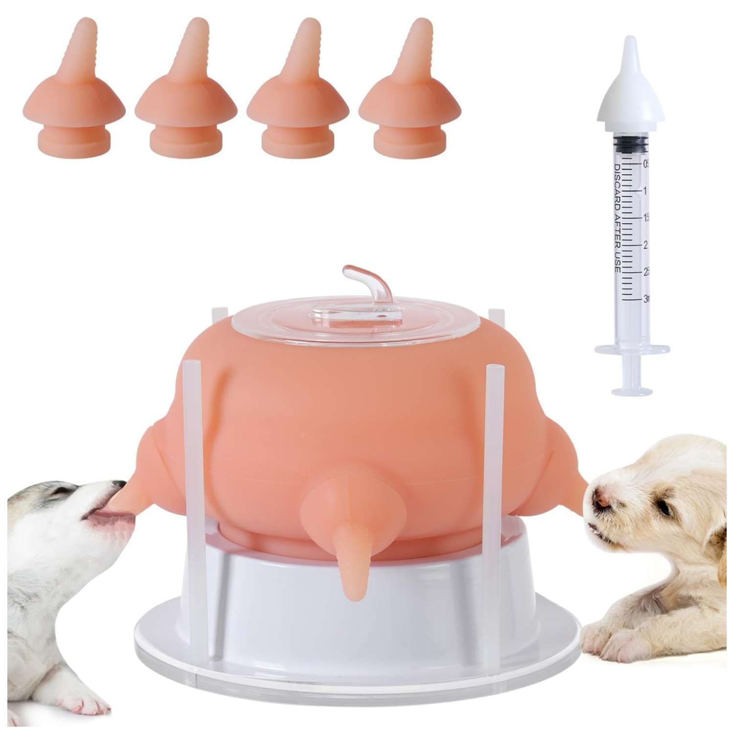 Biberón de 200 ml para cachorros y gatitos. Mamadera de silicona con 4 tetinas de repuesto.