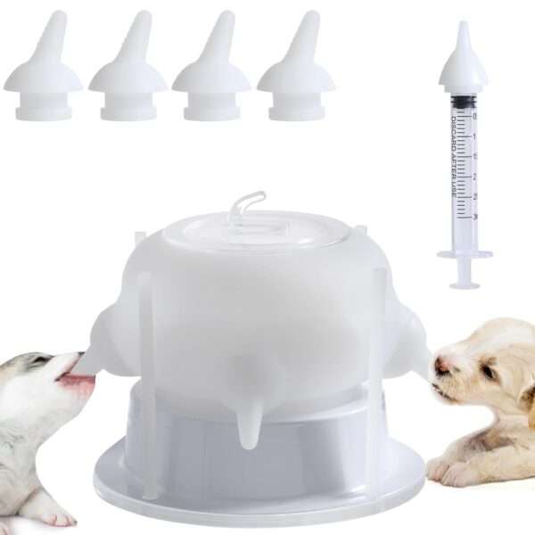 Biberón de 200 ml para cachorros y gatitos. Mamadera de silicona con 4 tetinas de repuesto.