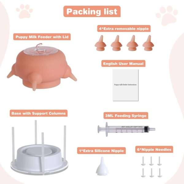 Biberón de 200 ml para cachorros y gatitos. Mamadera de silicona con 4 tetinas de repuesto.