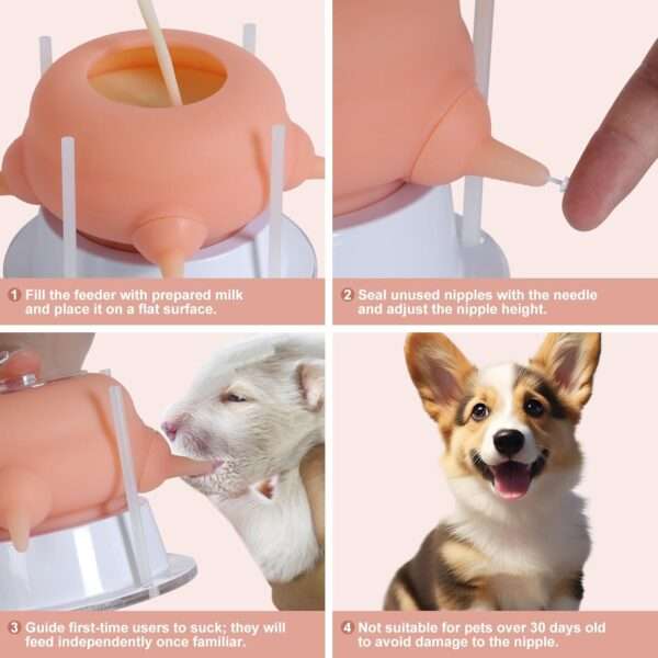 Biberón de 200 ml para cachorros y gatitos. Mamadera de silicona con 4 tetinas de repuesto.