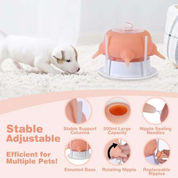 Biberón de 200 ml para cachorros y gatitos. Mamadera de silicona con 4 tetinas de repuesto.