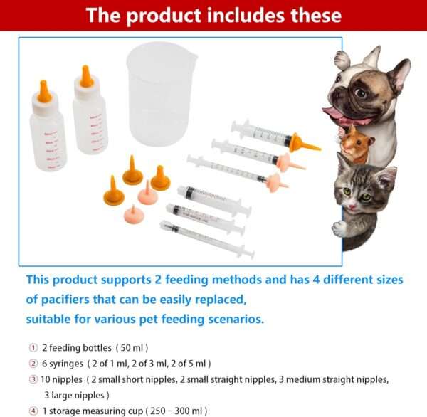 Kit de alimentación de 18 piezas para cachorros y gatitos. Incluye 2 biberones, 6 jeringas y tetinas de silicona.