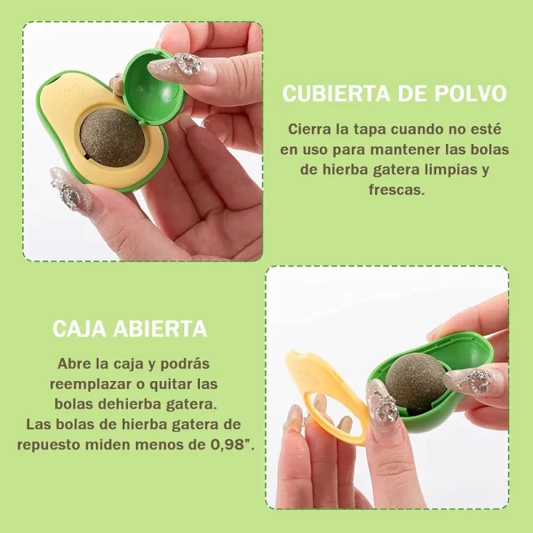 Juguete para gatos con bola de hierba gatera adhesiva.