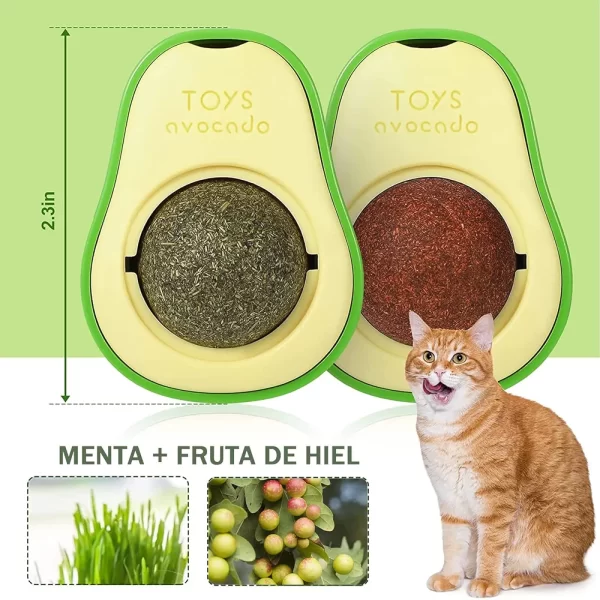 Juguete para gatos con bola de hierba gatera adhesiva.