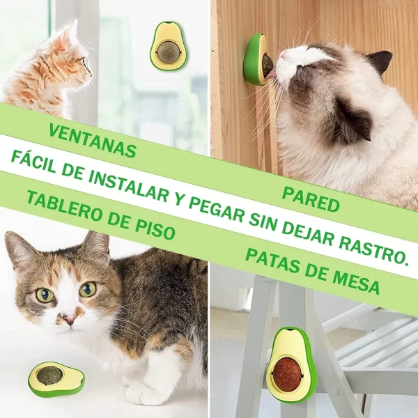 Juguete para gatos con bola de hierba gatera adhesiva.