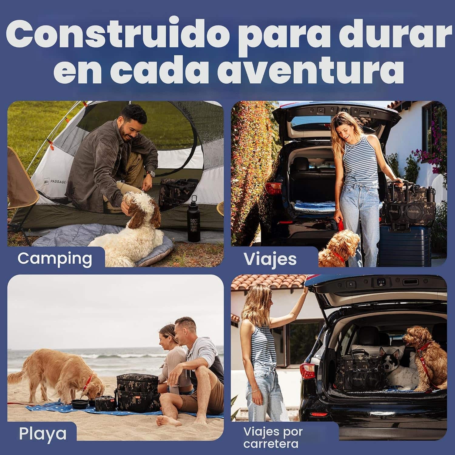 Bolsa de viaje para perros y gatos. Kit organizador con cuencos de viaje, contenedor de comida y accesorios.