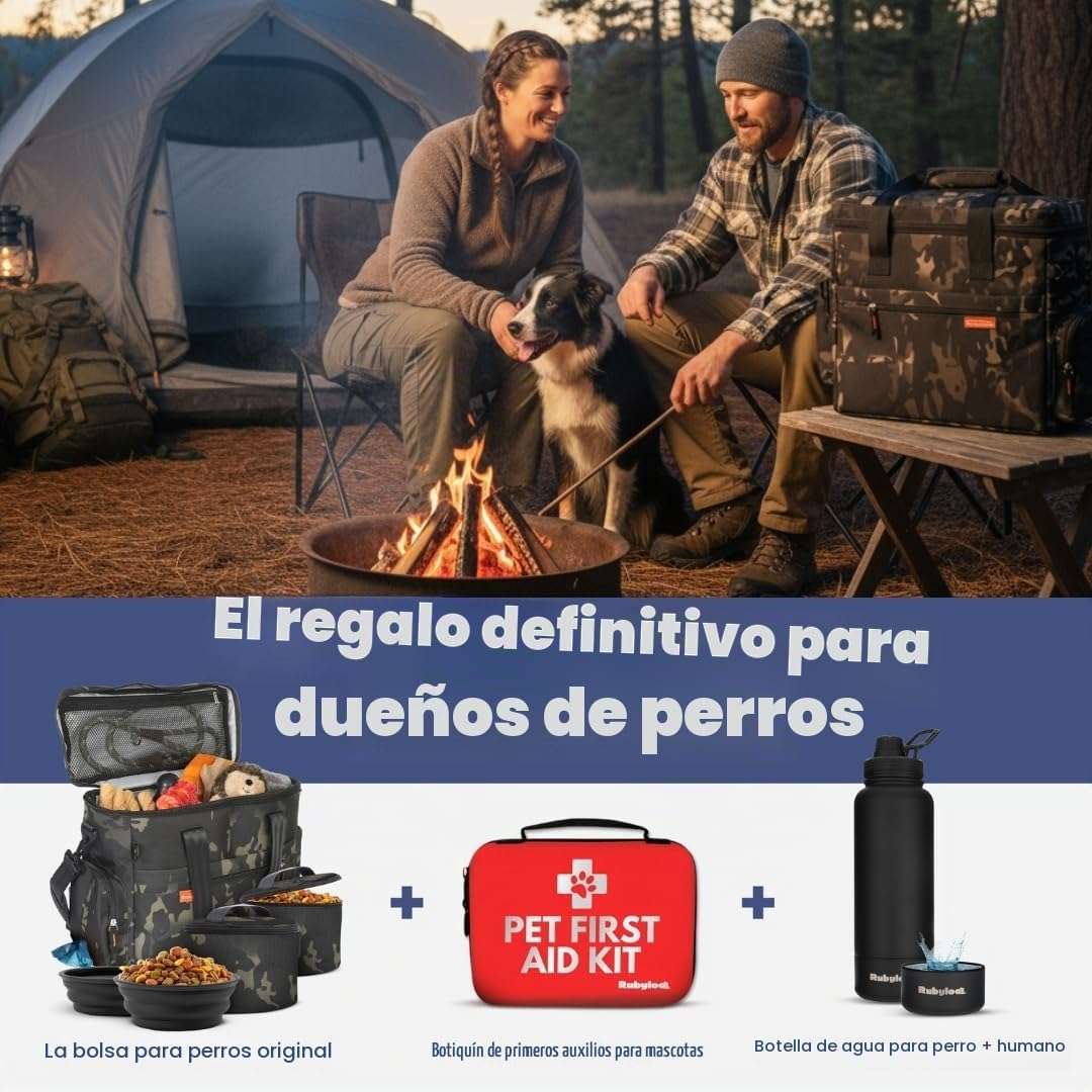 Bolsa de viaje para perros y gatos. Kit organizador con cuencos de viaje, contenedor de comida y accesorios.