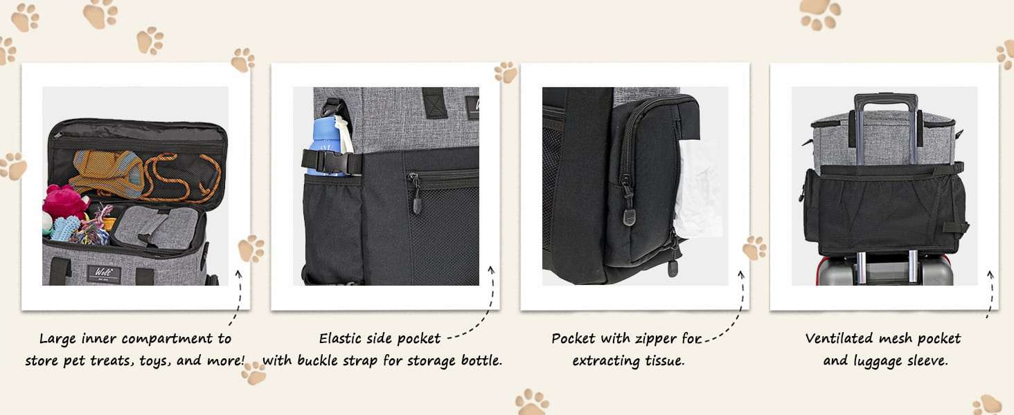 Bolsa de viaje para perros y gatos. Kit organizador con cuencos plegables y contenedores de comida.