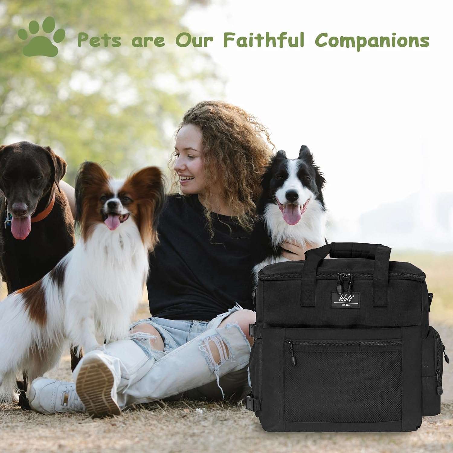 Bolsa de viaje para perros y gatos. Kit organizador con cuencos plegables y contenedores de comida.