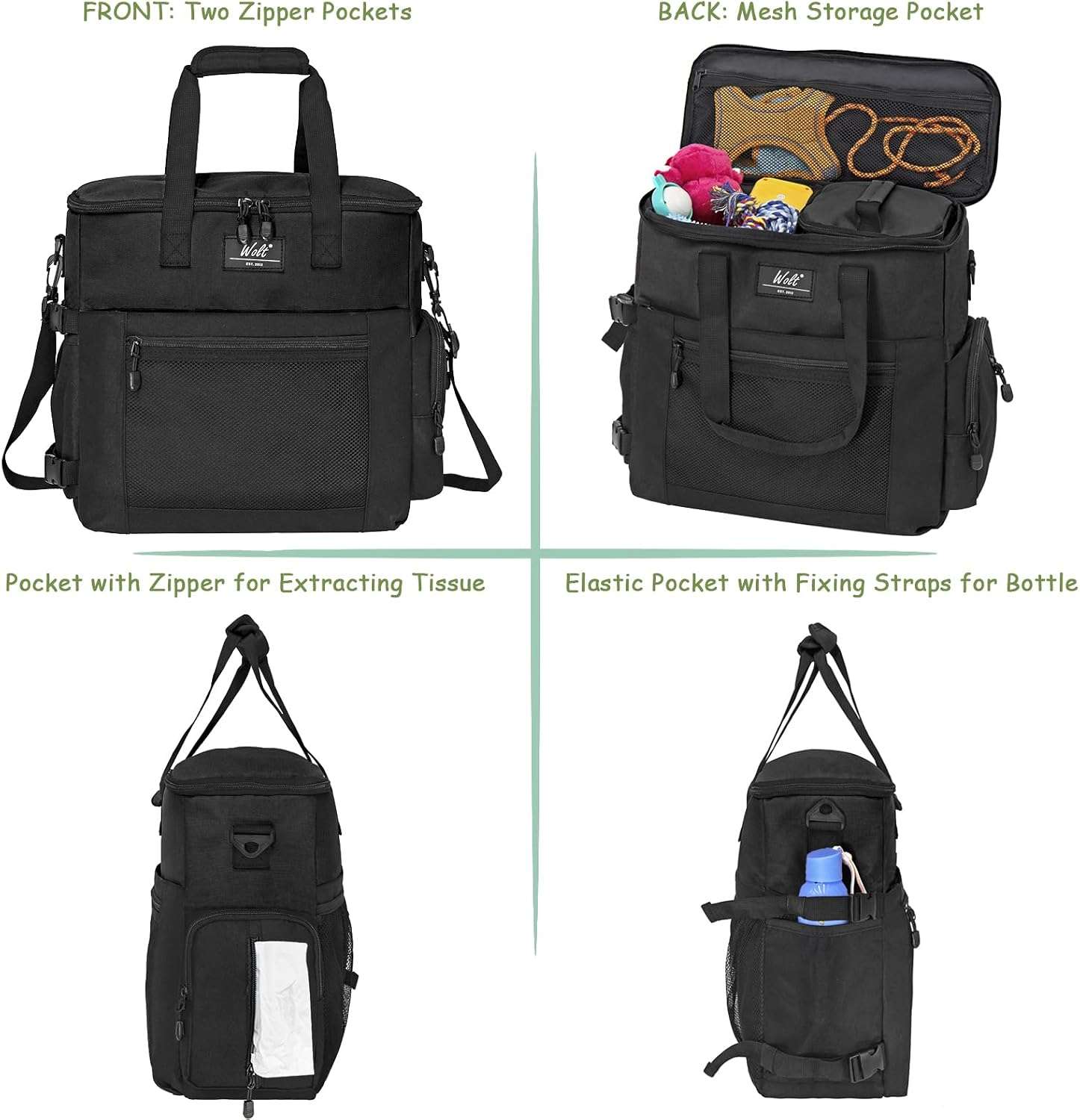 Bolsa de viaje para perros y gatos. Kit organizador con cuencos plegables y contenedores de comida.
