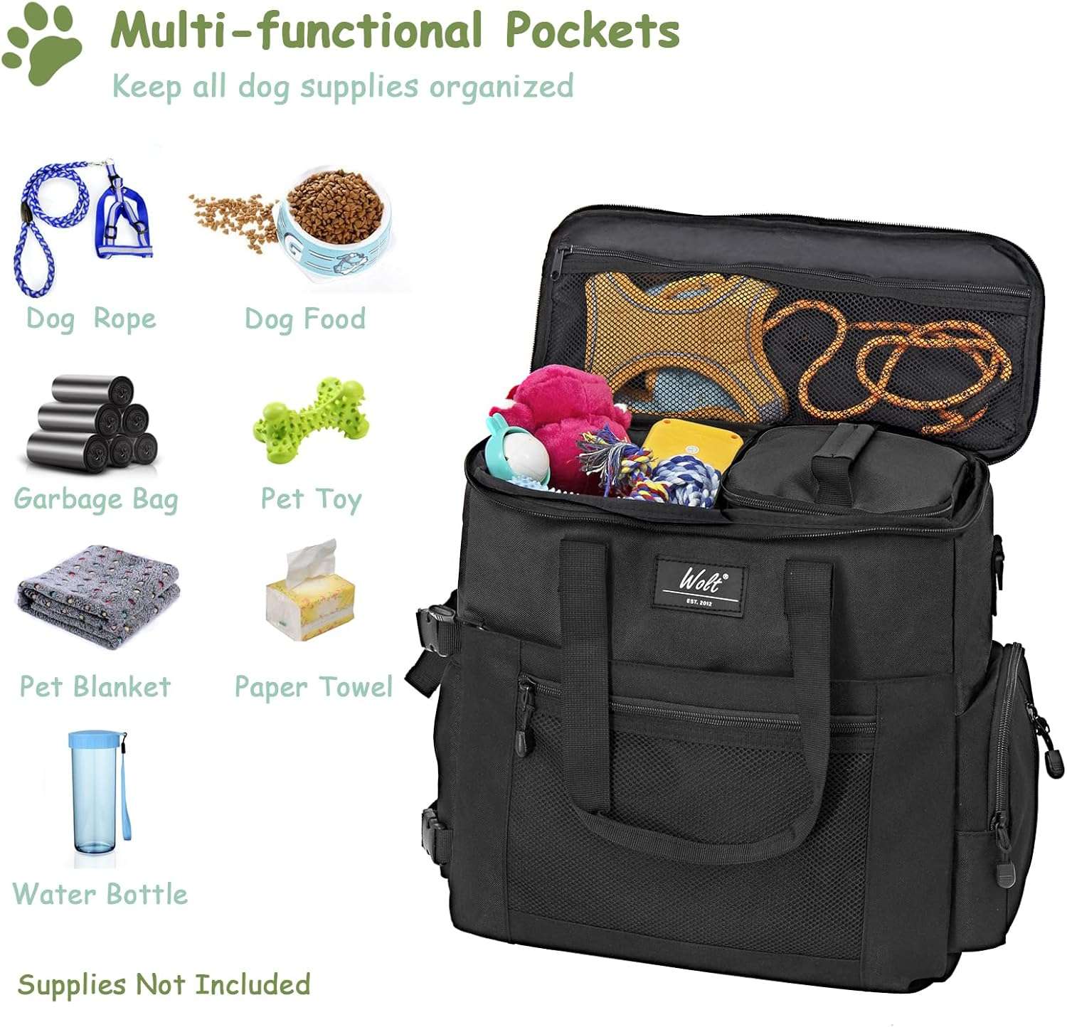Bolsa de viaje para perros y gatos. Kit organizador con cuencos plegables y contenedores de comida.