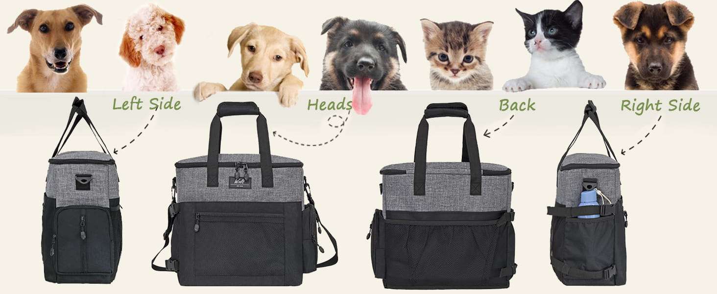 Bolsa de viaje para perros y gatos. Kit organizador con cuencos plegables y contenedores de comida.