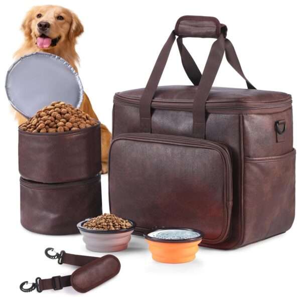Bolsa de viaje de cuero para perros y gatos. Bolso de mano aprobado por aerolíneas con bolsillos multifunción.