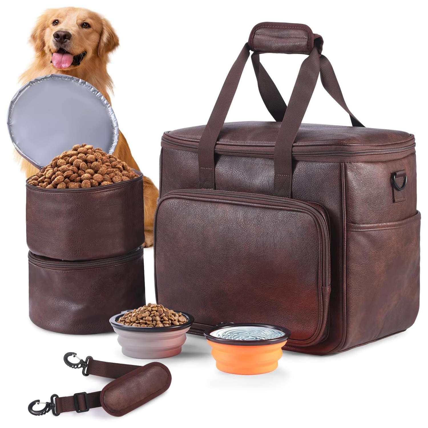 Bolsa de viaje de cuero para perros y gatos. Bolso de mano aprobado por aerolíneas con bolsillos multifunción.