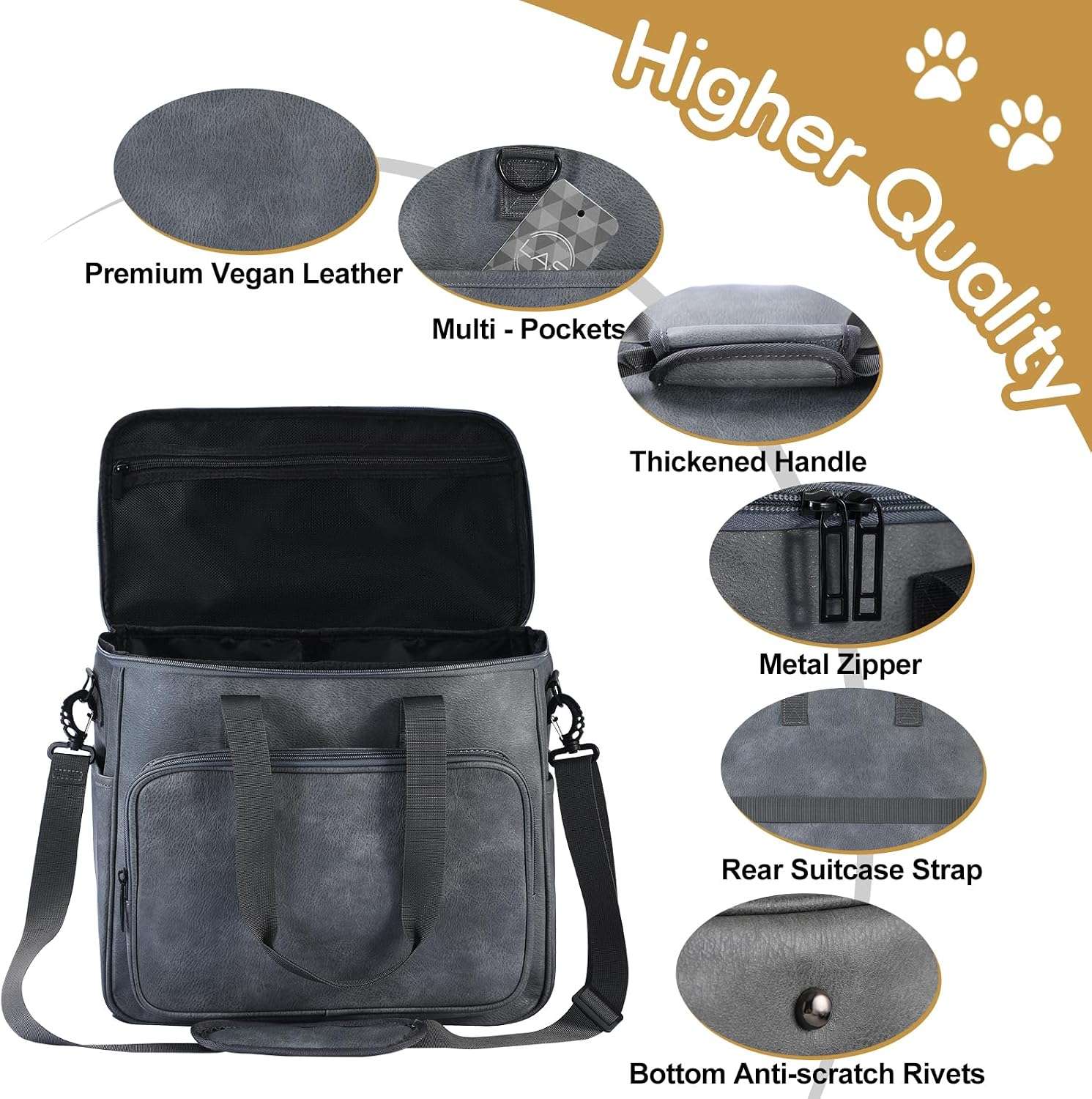 Bolsa de viaje de cuero para perros y gatos. Bolso de mano aprobado por aerolíneas con bolsillos multifunción.