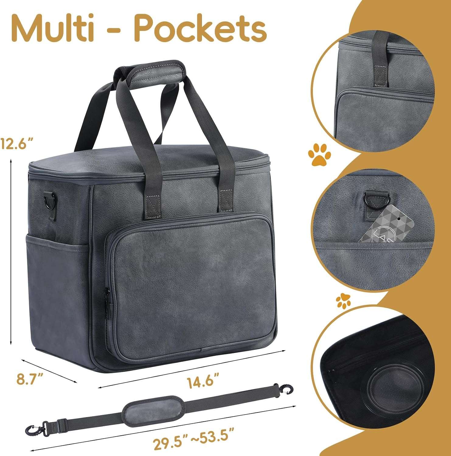 Bolsa de viaje de cuero para perros y gatos. Bolso de mano aprobado por aerolíneas con bolsillos multifunción.