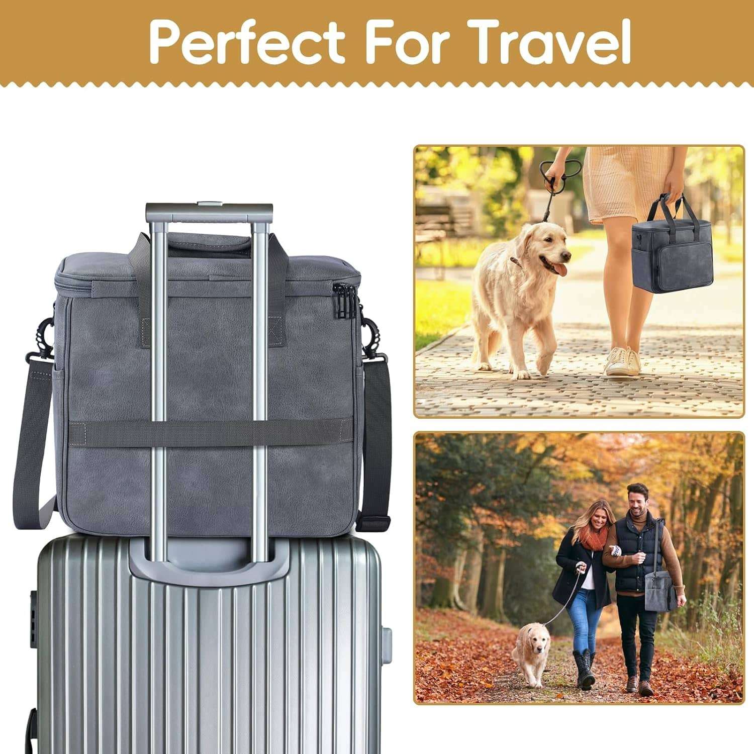 Bolsa de viaje de cuero para perros y gatos. Bolso de mano aprobado por aerolíneas con bolsillos multifunción.