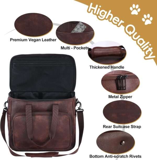Bolsa de viaje de cuero para perros y gatos. Bolso de mano aprobado por aerolíneas con bolsillos multifunción.