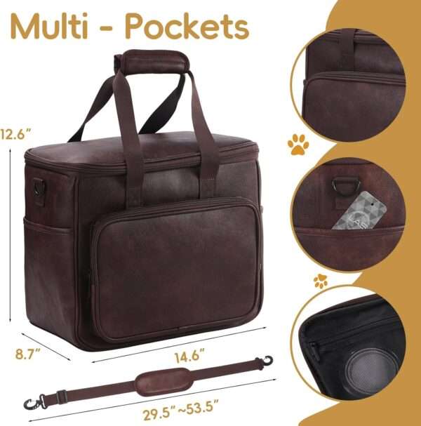 Bolsa de viaje de cuero para perros y gatos. Bolso de mano aprobado por aerolíneas con bolsillos multifunción.