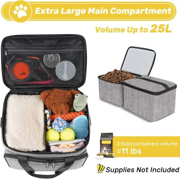 Bolsa de viaje para perros y gatos. Kit de 6 piezas con cuencos plegables, contenedores de comida y otros accesorios.