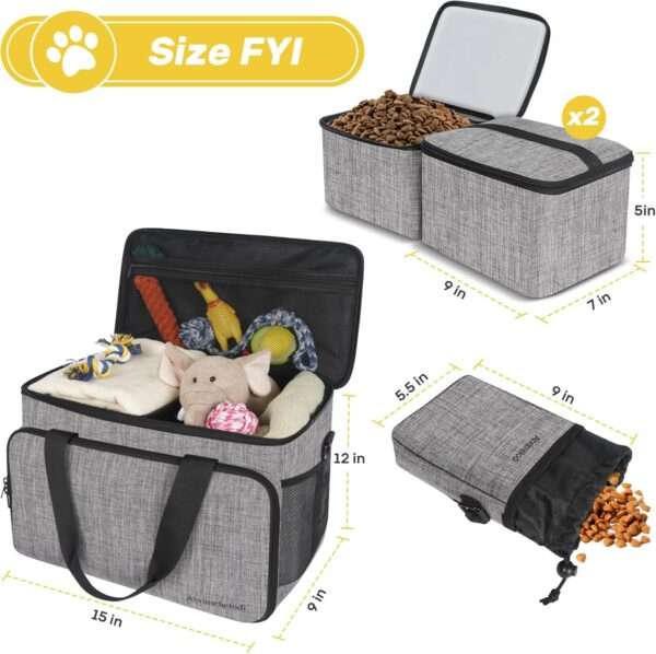 Bolsa de viaje para perros y gatos. Kit de 6 piezas con cuencos plegables, contenedores de comida y otros accesorios.