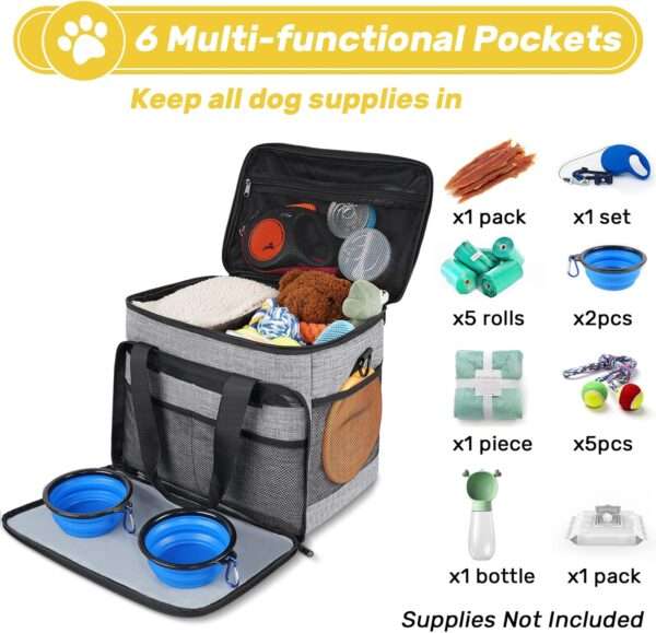Bolsa de viaje para perros y gatos. Kit de 6 piezas con cuencos plegables, contenedores de comida y otros accesorios.