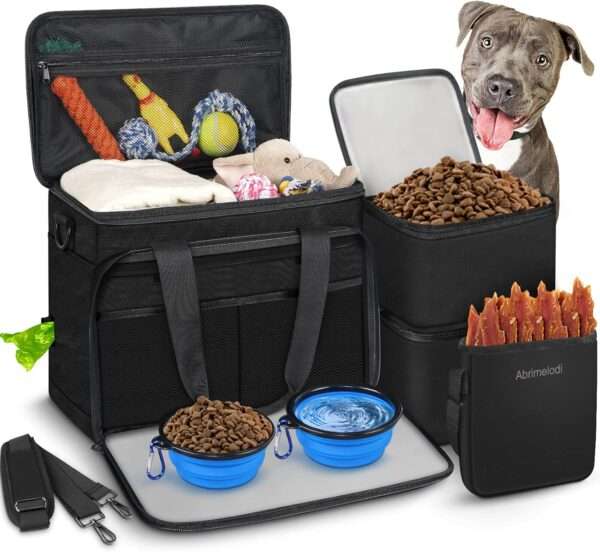 Bolsa de viaje para perros y gatos. Kit de 6 piezas con cuencos plegables, contenedores de comida y otros accesorios.
