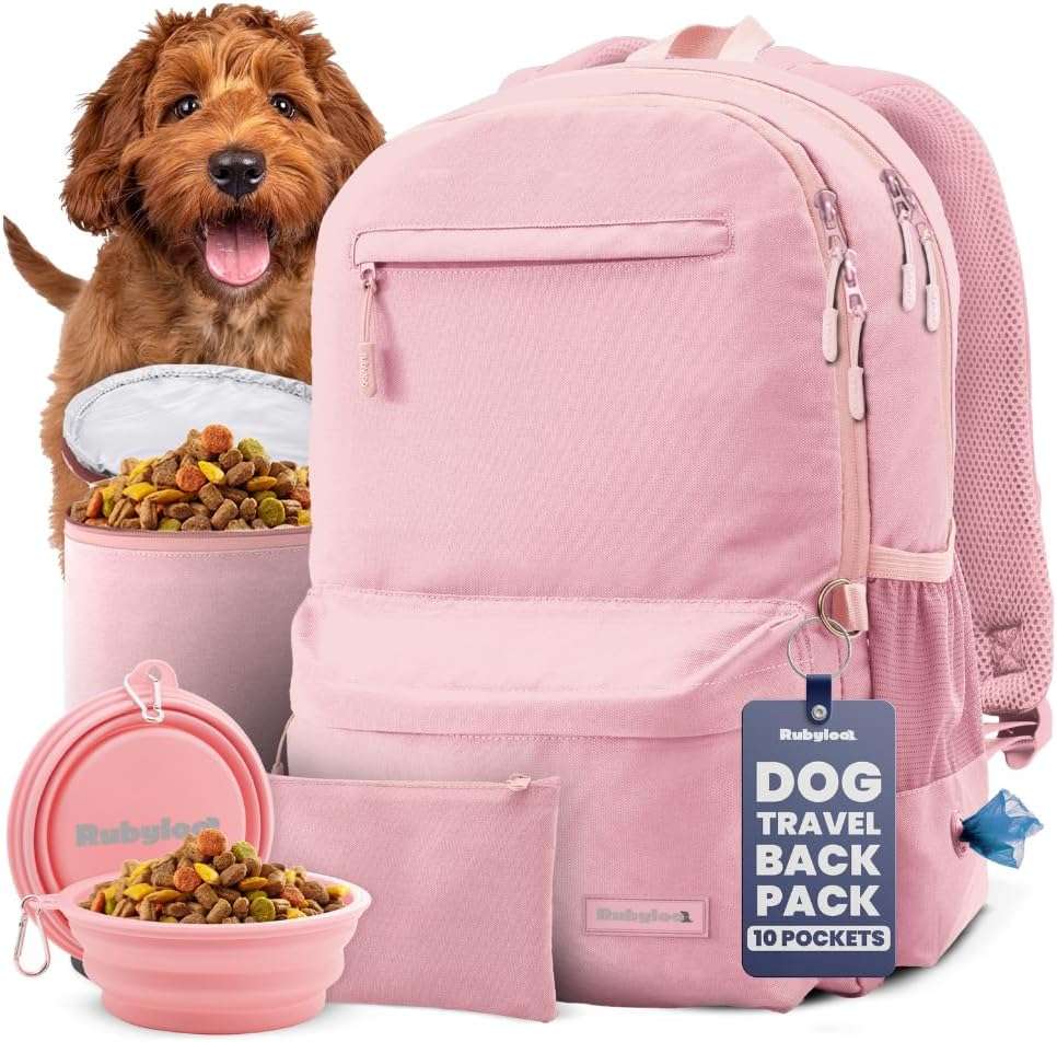 Bolsa de viaje para perros y gatos. Mochila organizadora con dos cuencos plegables y contenedor de comida.