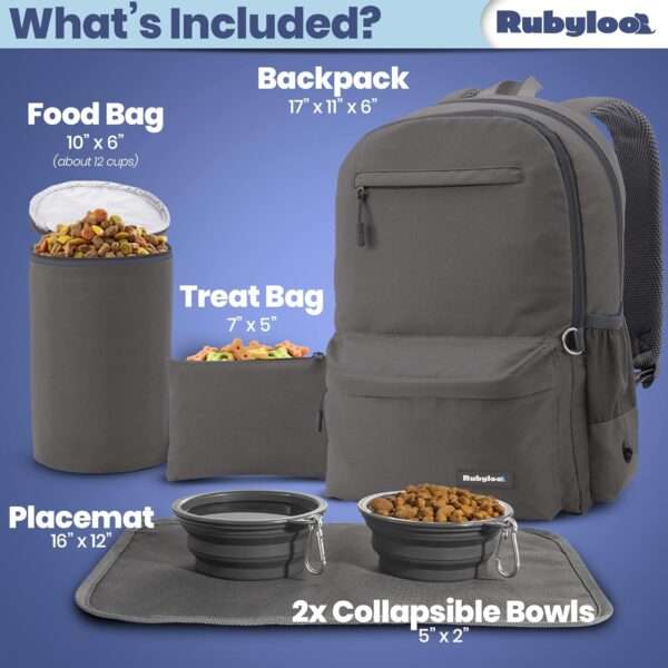 Bolsa de viaje para perros y gatos. Mochila organizadora con dos cuencos plegables y contenedor de comida.