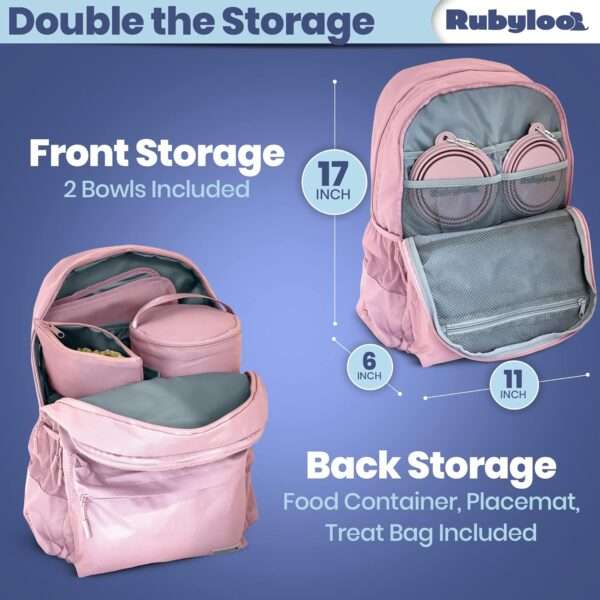 Bolsa de viaje para perros y gatos. Mochila organizadora con dos cuencos plegables y contenedor de comida.