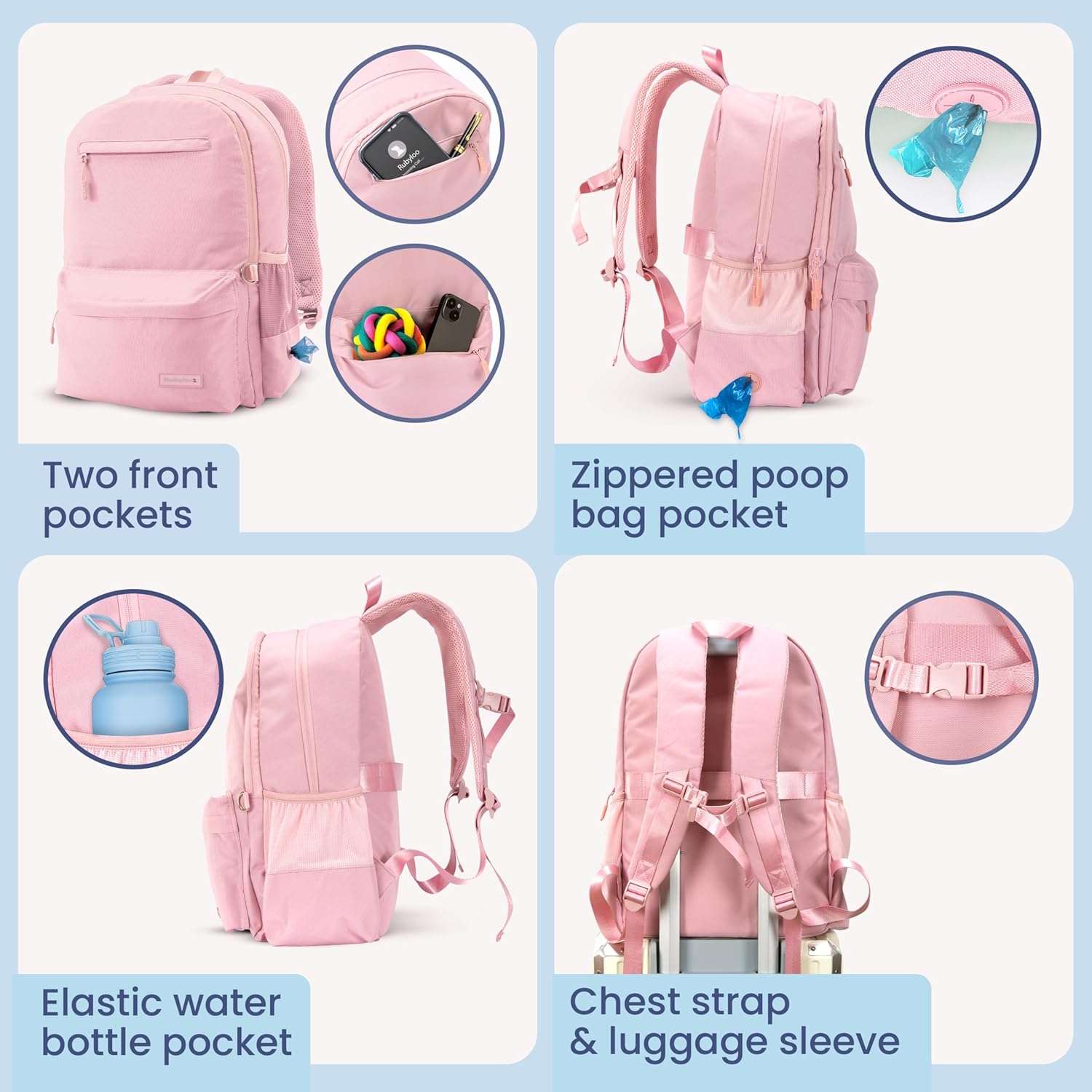 Bolsa de viaje para perros y gatos. Mochila organizadora con dos cuencos plegables y contenedor de comida.