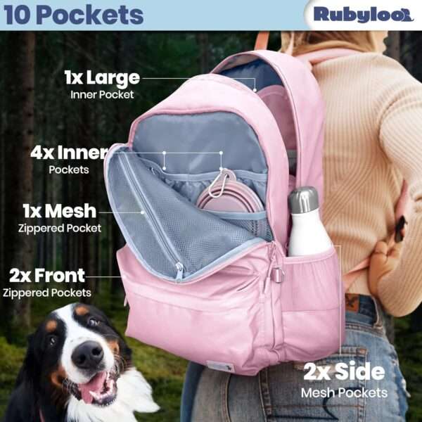 Bolsa de viaje para perros y gatos. Mochila organizadora con dos cuencos plegables y contenedor de comida.