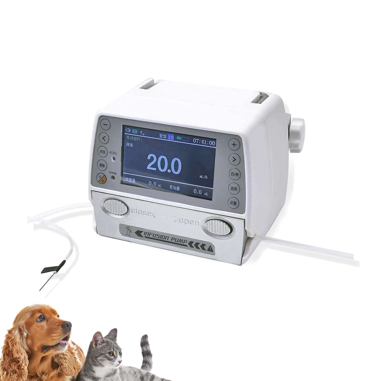 Bomba de infusión veterinaria portátil de alta precisión con pantalla LCD.