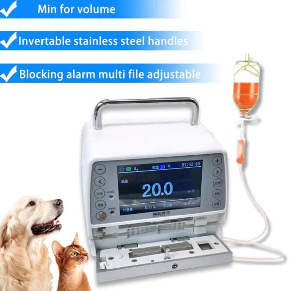 Bomba de infusión veterinaria portátil de alta precisión con pantalla LCD.