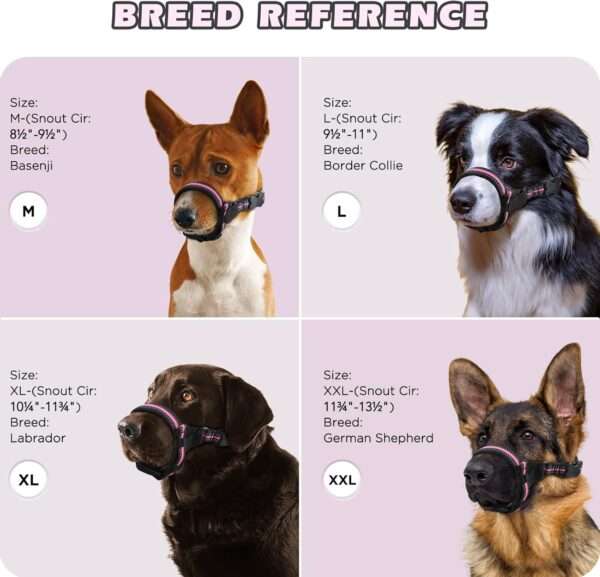 Bozal suave y transpirable para perros de distintos tamaños.