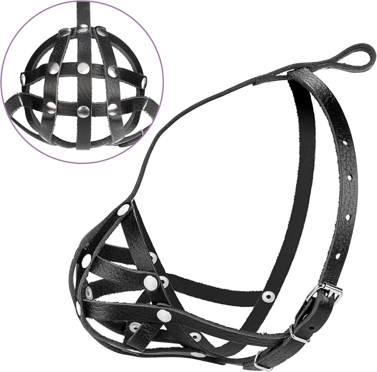 Bozal de cuero suave para perro de hocico chato, ideal para razas como el bulldog y pug.