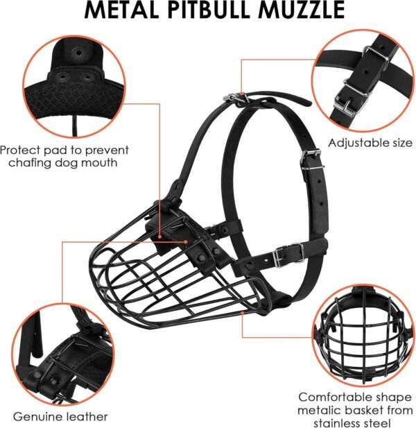 Bozal de metal de cesta de alambre para perros grandes con correas de cuero.