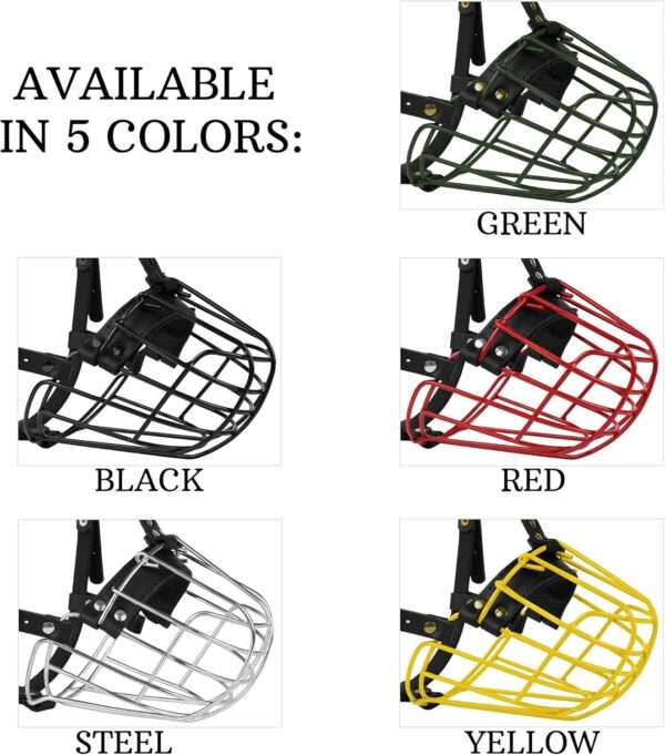Bozal de metal de cesta de alambre para perros grandes con correas de cuero.