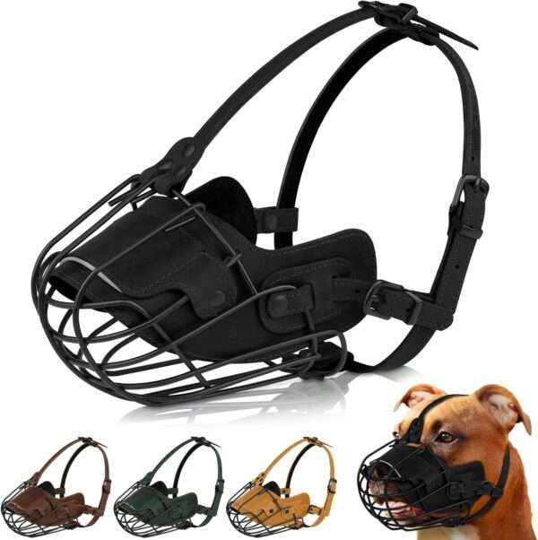 Bozal de cesta de metal para Pitbull. Es un bozal que permite jadear y beber.