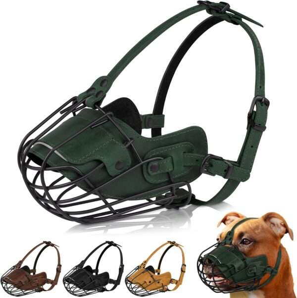 Bozal de cesta de metal para Pitbull. Es un bozal que permite jadear y beber.